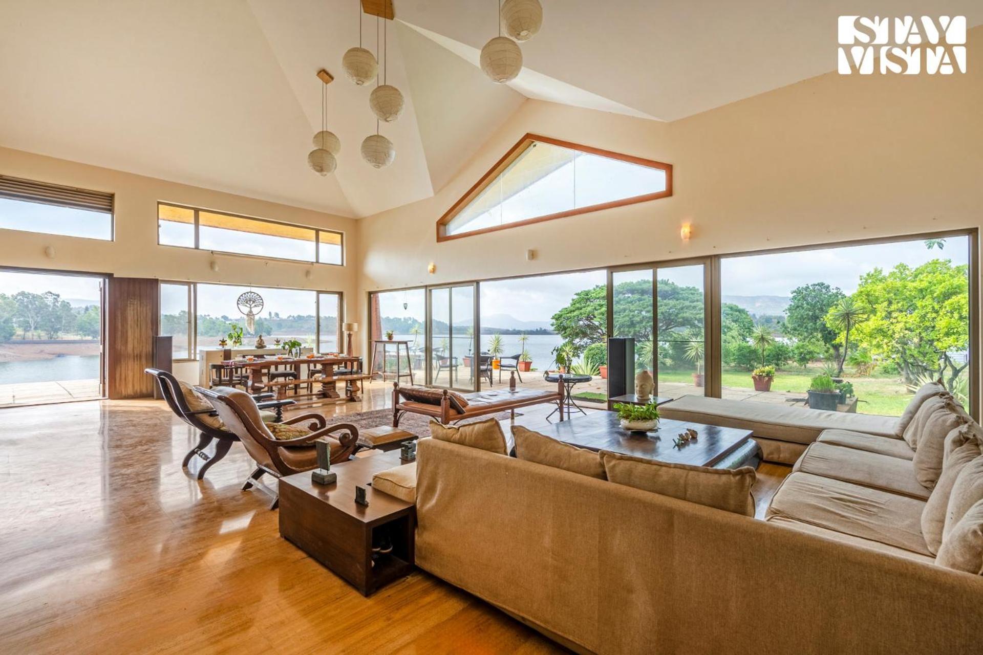 Stayvista At Three Shores With Lake View & Alfresco Dining Khamshet Bagian luar foto